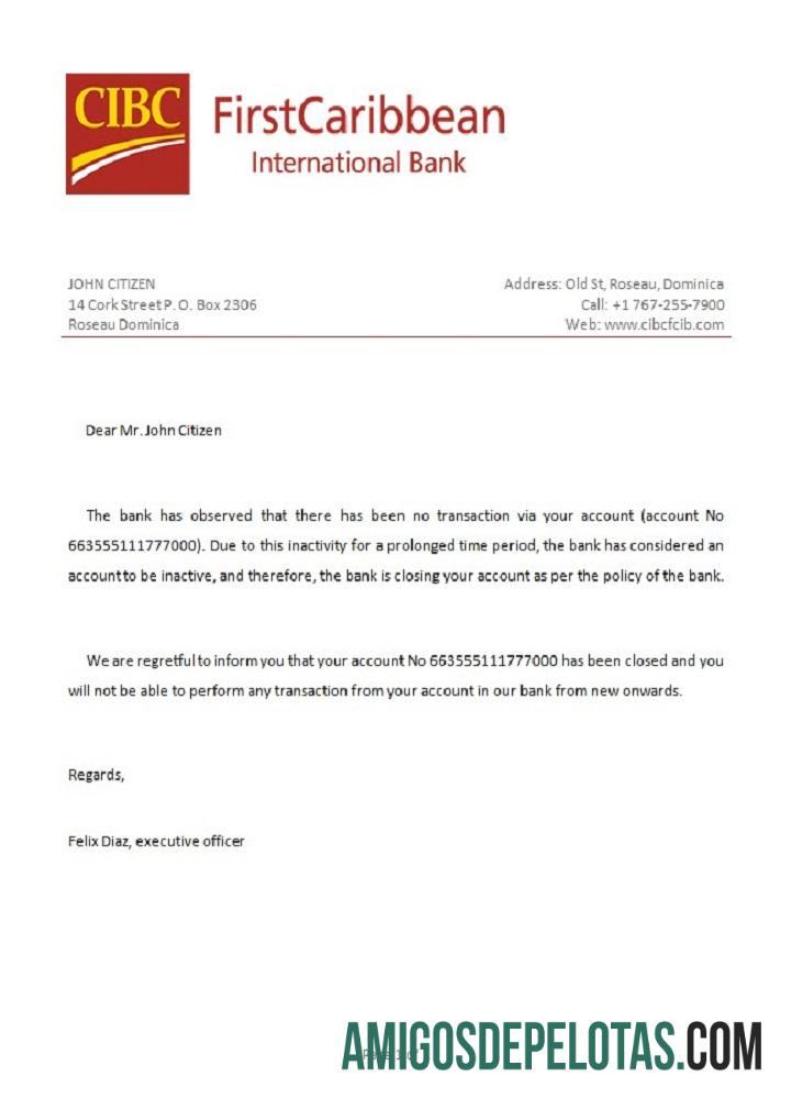 Referência de fechamento CIBC de Dominica exemplo real